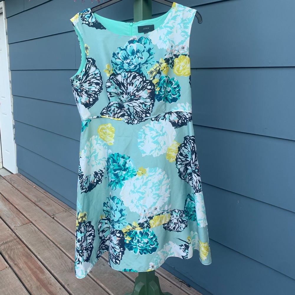 J.Crew Blue Aquatic Floral Silk Dress